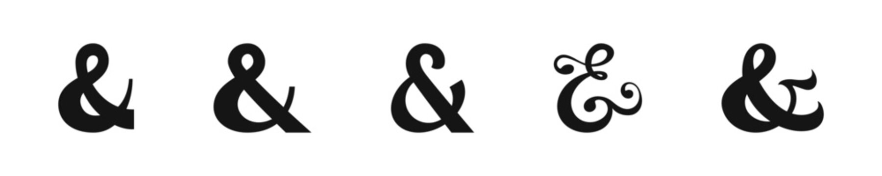 Ampersand sign vector icons. Various ampersand symbols in different styles