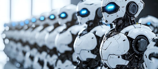 Fototapeta premium Progressive robotic technology illustrated through a lineup of advanced robots.