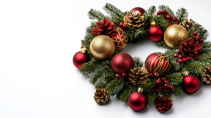 Christmas  red and gold decorations, isolated on a white background. 