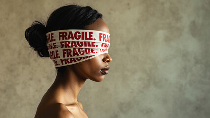 Visual metaphor of mental fragility and societal oppression, wrapped in silence.