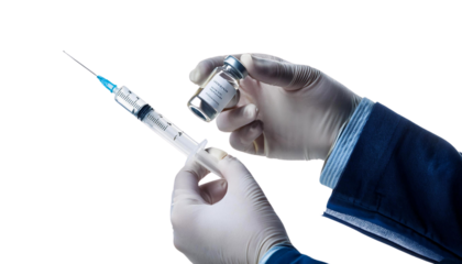 Doctor Holding Syringe With Injection On Transparent Background