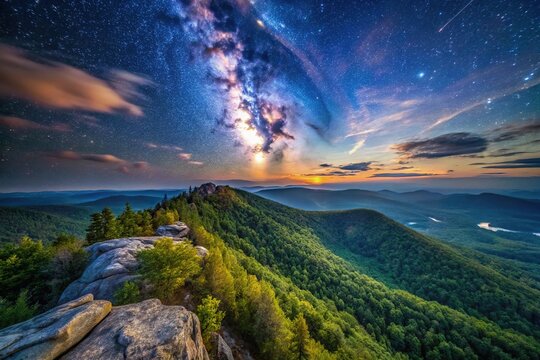 Night sky above Slide Mountain in Slide Mountain Wilderness, Catskill Mountains NY USA