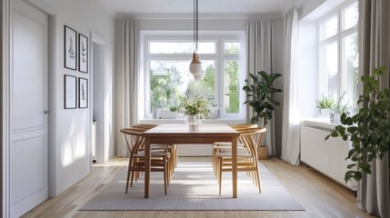 Modern Dining Room with Wooden Table and Chairs