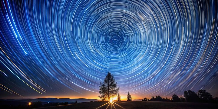 Night sky with circumpolar stars around the Pole star