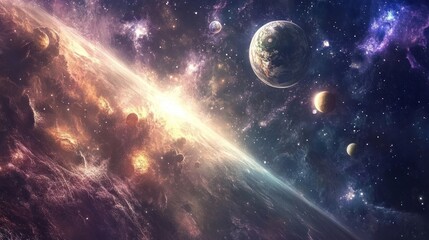 Obraz premium A Cosmic Landscape with Planets, Stars, and Nebulae