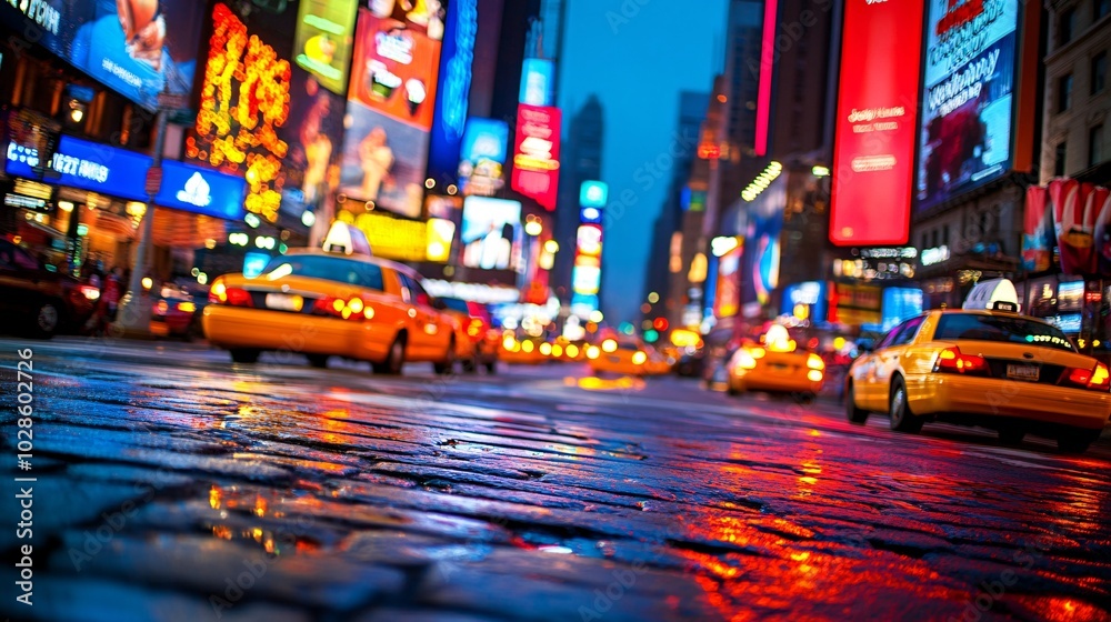 Poster Large digital billboards and interactive screens displaying real-time information in a modern cityscape Stock Photo with side copy space