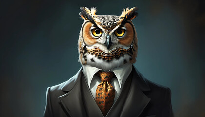 Owl in Suit Depicting Wisdom and Business Success