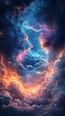 Fototapeta premium A mesmerizing view of a cosmic sky filled with vibrant clouds and twinkling stars, creating a celestial dreamscape.