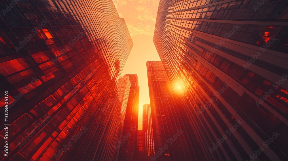 Poster Digital touchscreens for navigation and city services in an urban environment filled with skyscrapers Stock Photo with side copy space