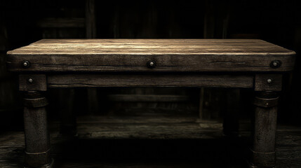 Wooden table with dark blurred background