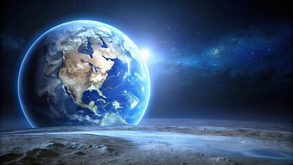 Night view of moon and earth at eye level