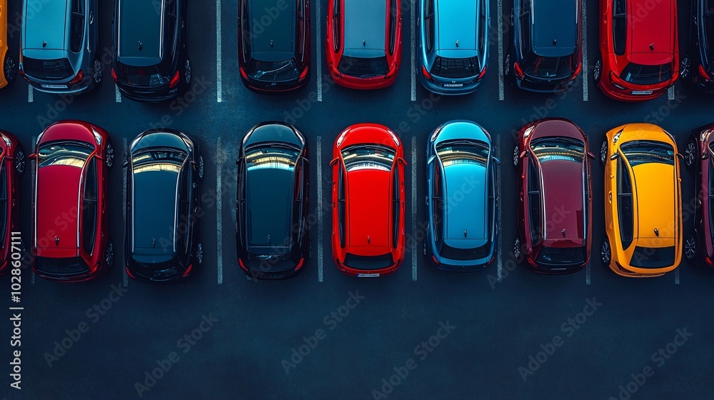 Poster Smart parking systems with digital payment options and automated ticketing in a bustling urban area Stock Photo with side copy space