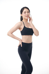 Beautiful young asian sport woman with sportswear ready for exercise on white background, Advertising sportswear and yoga wear, Healthy lifestyle, sport.