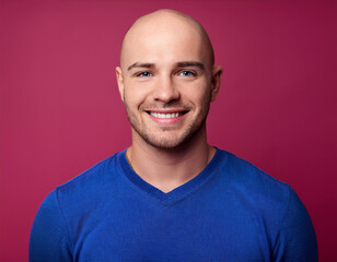 Headshot Portrait of a Smiling Man with Contemporary Style, Isolated on Color Background with Ample Copy Space