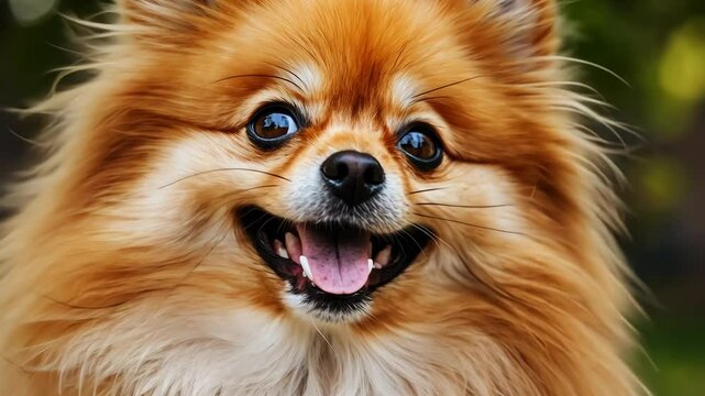 Fluffy Pomeranian Smiling and Looking Up with Playful Energy