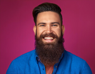 Obraz premium Headshot Portrait of a Smiling Man with Contemporary Style, Isolated on Color Background with Ample Copy Space
