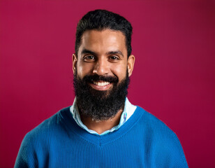 Obraz premium Headshot Portrait of a Smiling Man with Contemporary Style, Isolated on Color Background with Ample Copy Space