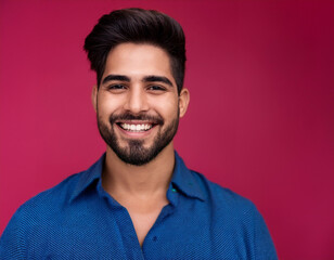 Fototapeta premium Headshot Portrait of a Smiling Man with Contemporary Style, Isolated on Color Background with Ample Copy Space