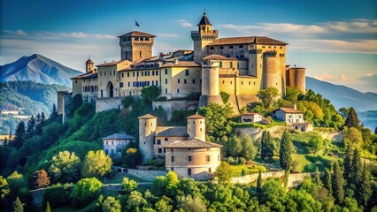 Norman castle on top of Bova Superiore town with beautiful panoramic view