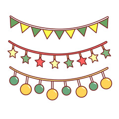 christmas decorations with flags, stars and christmas balls