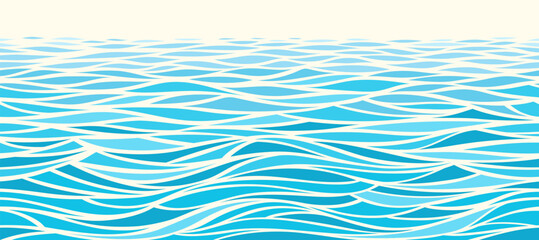 Seamless beautiful waves. Vector blue marine pattern. Stylized design...