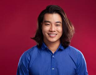 Fototapeta premium Headshot Portrait of a Smiling Man with Contemporary Style, Isolated on Color Background with Ample Copy Space