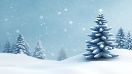 Obraz premium Snowflakes falling on a winter landscape with a decorated Christmas tree, providing a peaceful holiday scene 