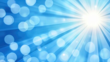 Bright blue background with radiant light and circular bokeh effect