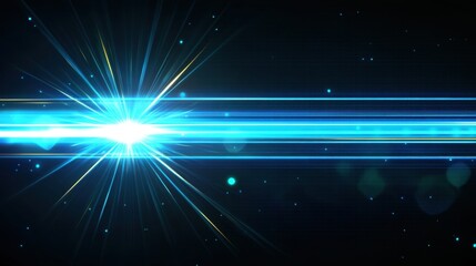 Blue light beam on a dark background, ethereal glow effect