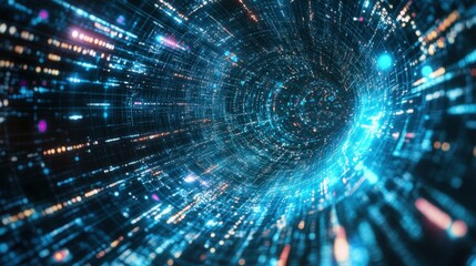 Obraz premium A visually striking digital vortex of screens and data flows, creating an immersive, futuristic world filled with blue and purple hues.
