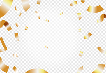 Realistic golden confetti transparent background