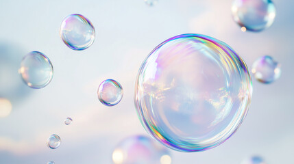 Large Soap Bubbles in the Air Reflecting Soft Pastel Colors