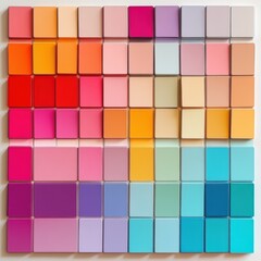A vibrant array of colorful paint swatches arranged in a grid, showcasing a spectrum of hues for design inspiration.