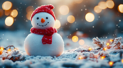 Fototapeta premium Charming Heart-Shaped Snowman with Red Scarf