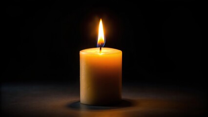 One light candle burning in dark background