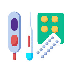 Digital Thermometer and Medicine Illustration for Healthcare