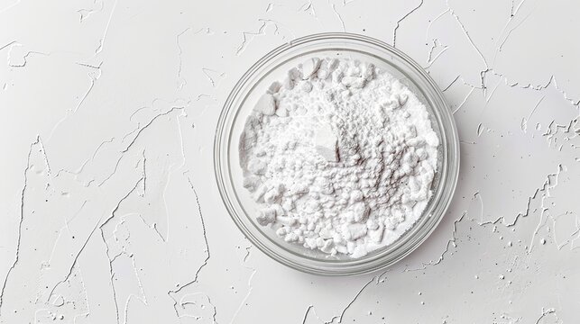 Calcium carbonate powder on white background