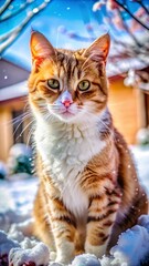 Cat with snow