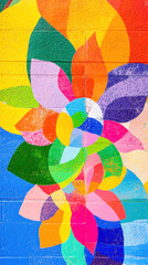 Fototapeta premium Colorful abstract flower design painted on brick wall