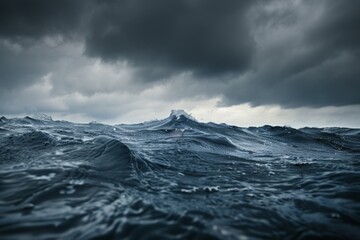 Stormy ocean waves under a brooding sky, capturing the raw and untamed beauty of nature in its most formidable state.