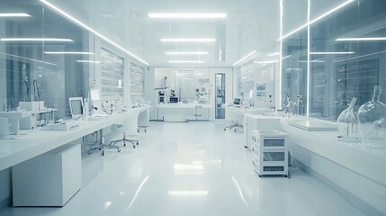 Obraz premium State-of-the-art devices fill a pure white laboratory space dedicated to science.