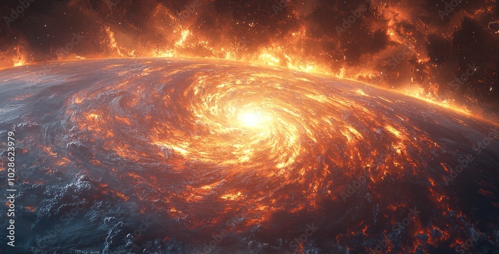 Canvas Prints fiery swirling vortex on a planetary surface with intense flames and cosmic destruction in deep spac
