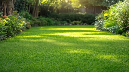 Naklejka premium Lush Green Lawn Under Soft Sunlight