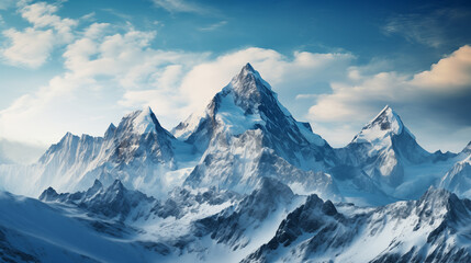 Obraz premium Landscape of mountain peaks summits with snow capped with cloudy