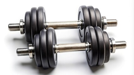 Fototapeta premium Pair of ten pound dumbbells on white background bird eye view