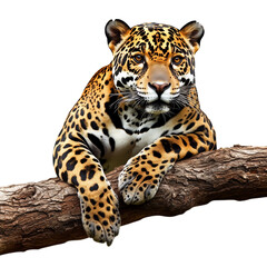 Obraz premium Jaguar on tree trunk isolated on transparent background