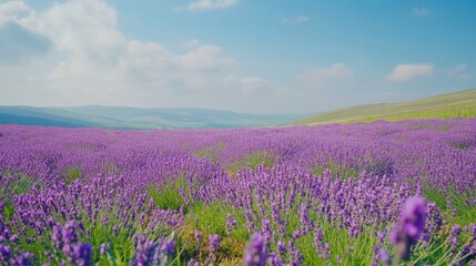 Fototapeta premium Vibrant Lavender Fields Under Blue Sky