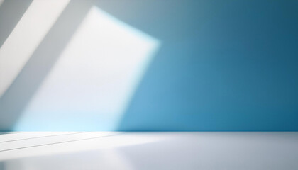 Wall interior background, studio and backdrops show products. with shadow from window color white and blue