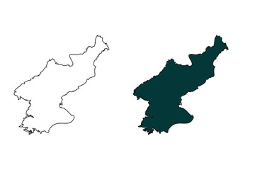 North korea map outline and silhouette isolated on transparent background.