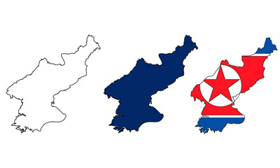 North korea map outline, silhouette and north korea flag isolated on north korea map with transparent background.